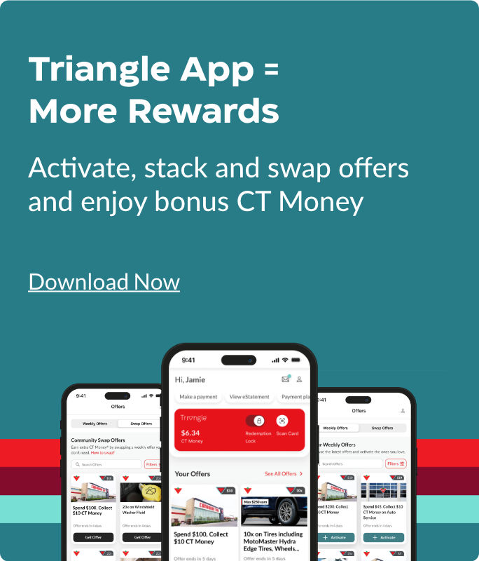Activate, stack and swap offers and enjoy bonus CT Money with the Triangle App.